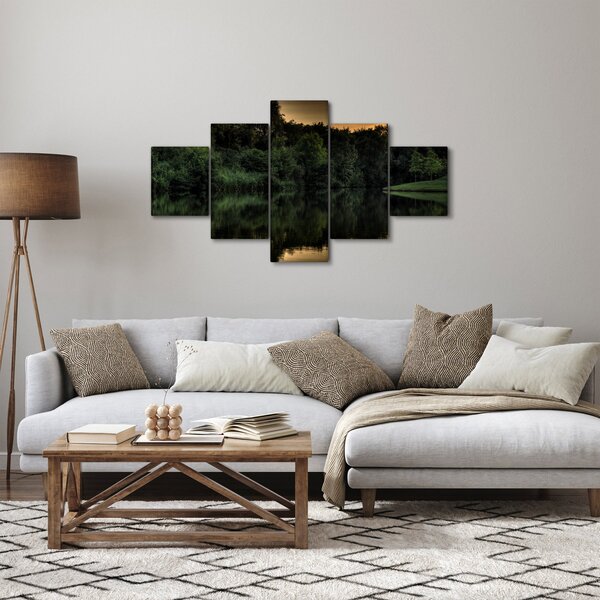 Obraz jeziora przy lesie (125x70 cm)
