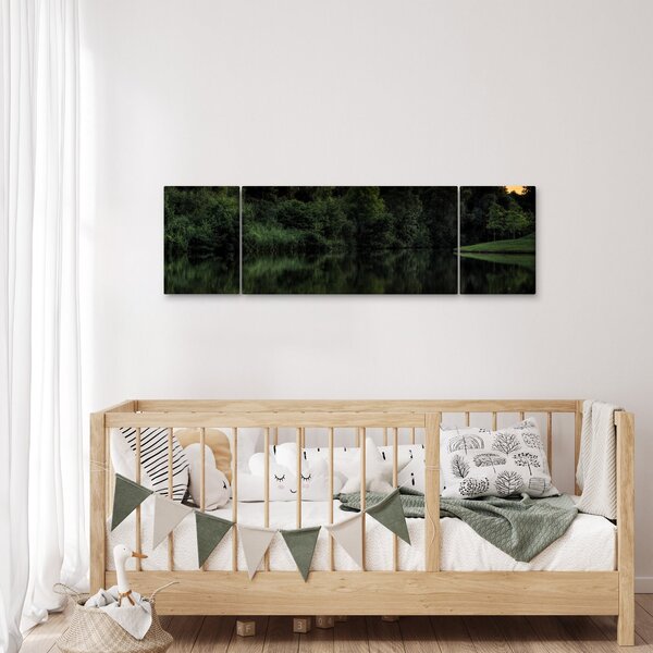 Obraz jeziora przy lesie (170x50 cm)