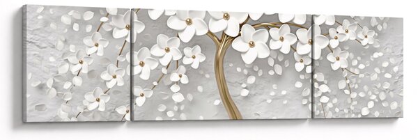 Obraz białego drzewa z kwiatami (170x50 cm)