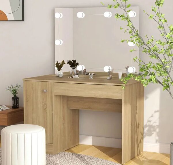 Toaletka hollywood z lustrem z żarówkami led dąb P0-D30