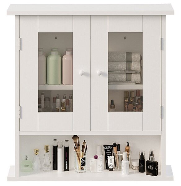 Szafka łazienkowa wisząca biała 2-drzwiowa szklana ścienna loft półki 58 cm