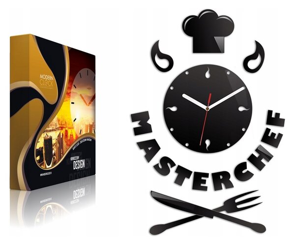 Zegar ścienny Naklejany Nowoczesny Czarny z napisem Masterchef Kuchenny