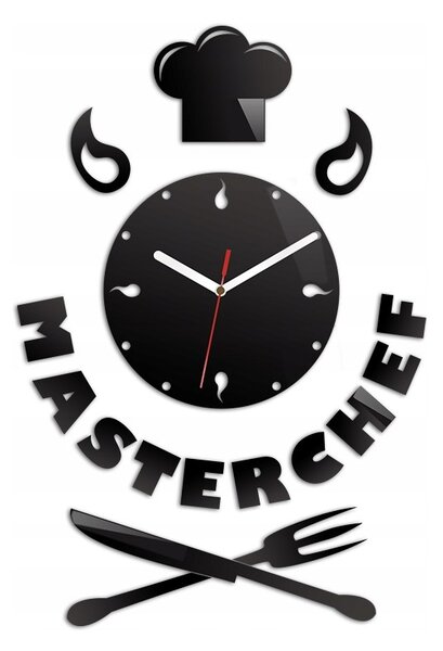 Zegar ścienny Naklejany Nowoczesny Czarny z napisem Masterchef Kuchenny