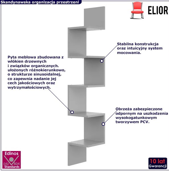 Szara narożna półka ścienna na książki T5-P11