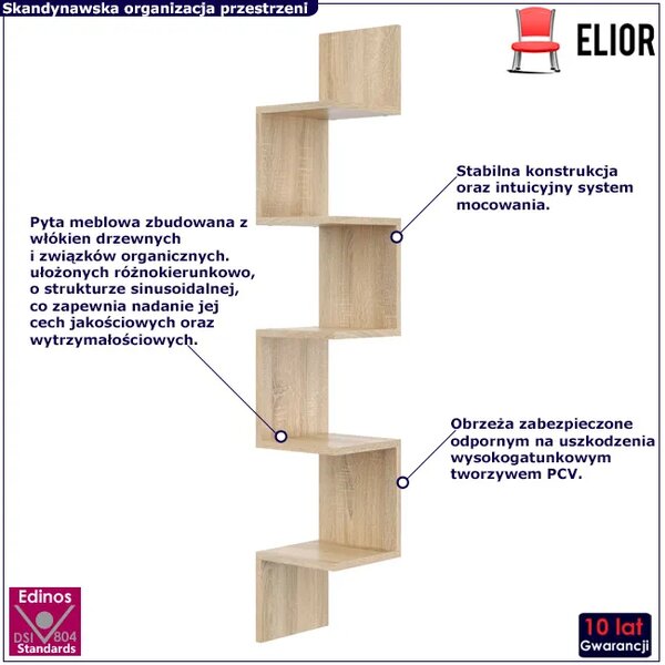 Narożna półka ścienna w kolorze dąb sonoma - Lexy 4X