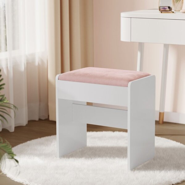 Tapicerowany taboret/krzesło VELVET do toaletki, 45×45×28,6 cm, biały/różowy Vasagle