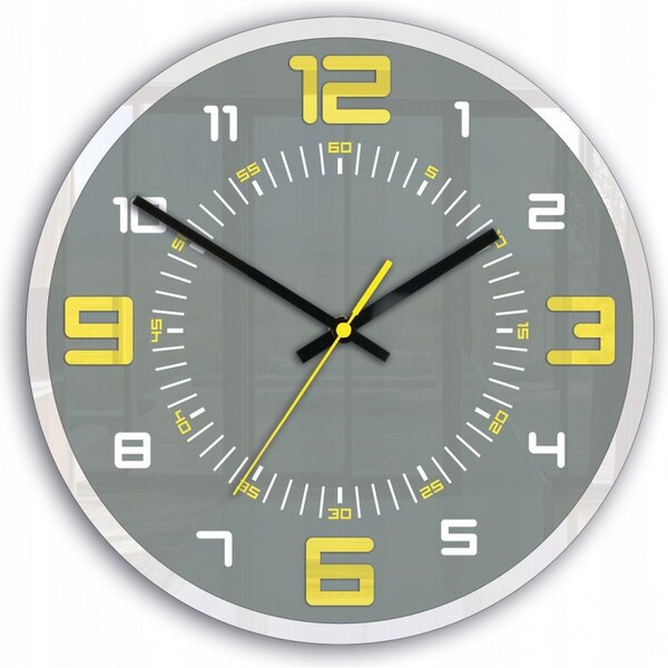 Zegar ścienny Okrągły Cichy klasyczny Akrylowy na Ścianę Duże cyfry szary