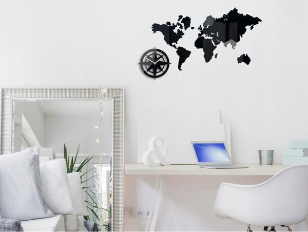 Zegar na Ścianę Mapa Świata Akrylowy Naklejany kompas do Salonu Duży Loft
