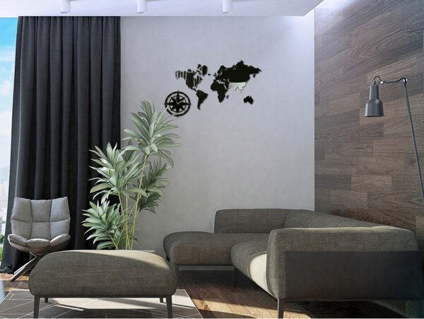 Zegar na Ścianę Mapa Świata Akrylowy Naklejany kompas do Salonu Duży Loft