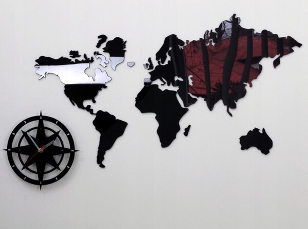 Zegar na Ścianę Mapa Świata Akrylowy Naklejany kompas do Salonu Duży Loft