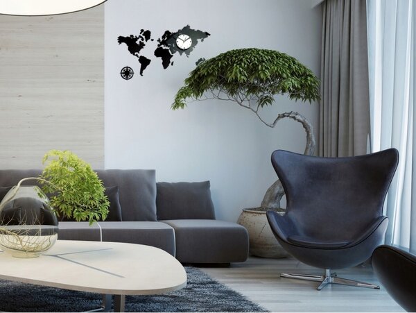 Zegar na Ścianę Mapa Świata Akrylowy Naklejany kompas do Salonu Duży Loft