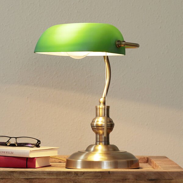 Lampa stołowa Milenka Lindby, brązowy / mosiężny, salon / jadalnia, metal, antyczny