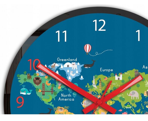Zegar na Ścianę Mapa Świata Akrylowy Naklejany Okrągły kolorowy edukacyjny