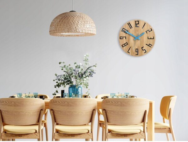 Zegar na Ścianę Nowoczesny Drewniany z Dużymi cyframi Okrągły Cichy Loft