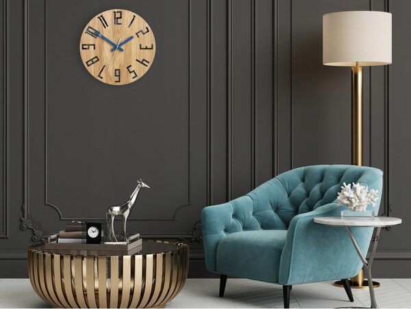 Zegar na Ścianę Nowoczesny Drewniany z Dużymi cyframi Okrągły Cichy Loft