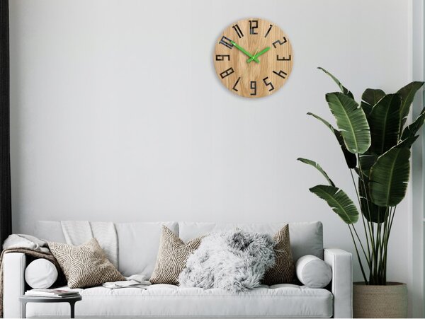 Zegar na Ścianę Nowoczesny Drewniany z Dużymi cyframi Okrągły Cichy Loft