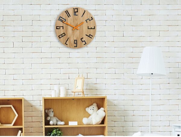 Zegar na Ścianę Nowoczesny Drewniany z Dużymi cyframi Okrągły Cichy Loft
