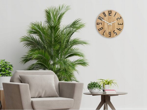 Zegar na Ścianę Nowoczesny Drewniany z Dużymi cyframi Okrągły Cichy Loft
