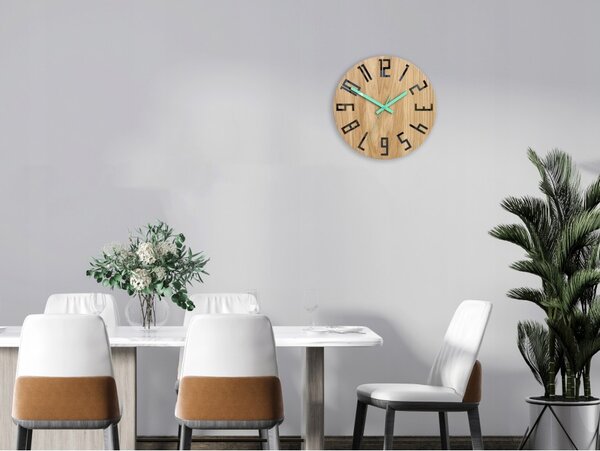 Zegar na Ścianę Nowoczesny Drewniany z Dużymi cyframi Okrągły Cichy Loft