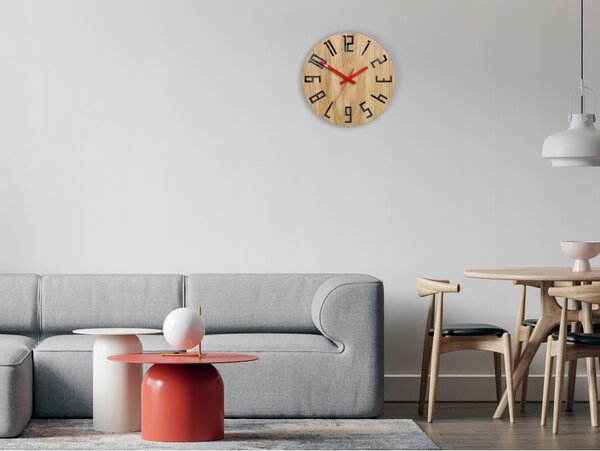 Zegar na Ścianę Nowoczesny Drewniany z Dużymi cyframi Okrągły Cichy Loft