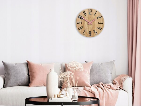 Zegar na Ścianę Nowoczesny Drewniany z Dużymi cyframi Okrągły Cichy Loft