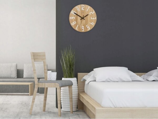 Zegar na Ścianę Nowoczesny Drewniany z Dużymi cyframi Okrągły Cichy Loft