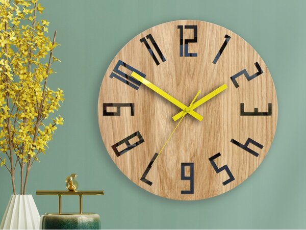 Zegar na Ścianę Nowoczesny Drewniany z Dużymi cyframi Okrągły Cichy Loft