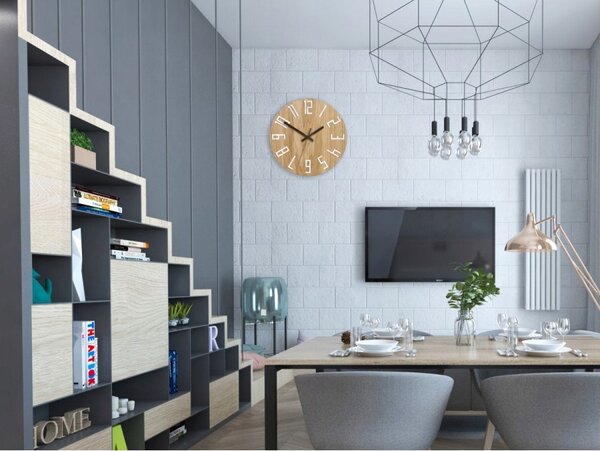 Zegar na Ścianę Nowoczesny Drewniany z Dużymi cyframi Okrągły Cichy Loft