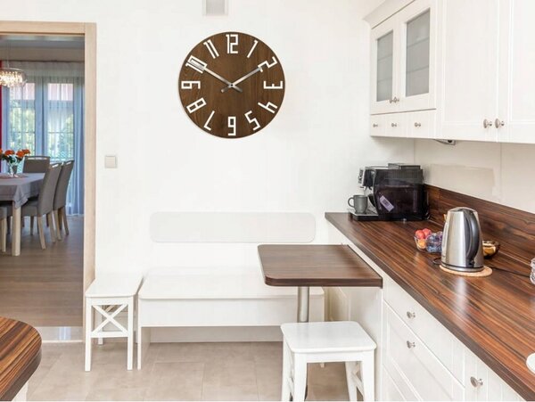 Zegar na Ścianę Nowoczesny Drewniany z Dużymi cyframi Okrągły Cichy Loft