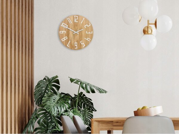 Zegar na Ścianę Nowoczesny Drewniany z Dużymi cyframi Okrągły Cichy Loft
