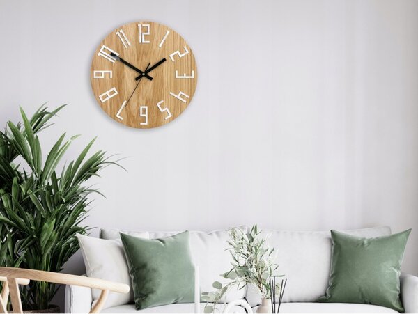 Zegar na Ścianę Nowoczesny Drewniany z Dużymi cyframi Okrągły Cichy Loft