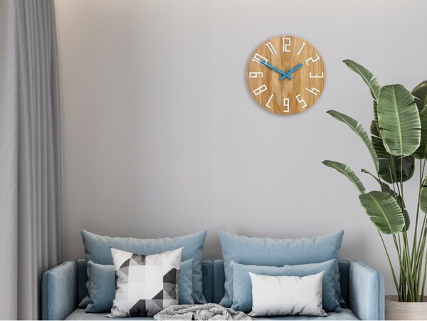 Zegar na Ścianę Nowoczesny Drewniany z Dużymi cyframi Okrągły Cichy Loft