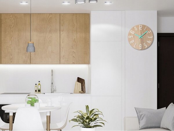 Zegar na Ścianę Nowoczesny Drewniany z Dużymi cyframi Okrągły Cichy Loft