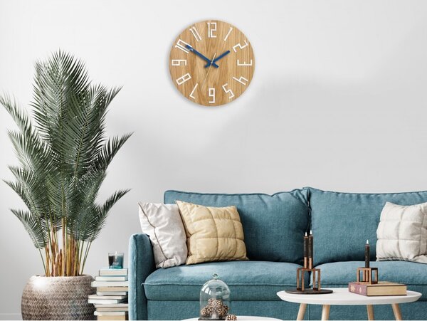 Zegar na Ścianę Nowoczesny Drewniany z Dużymi cyframi Okrągły Cichy Loft