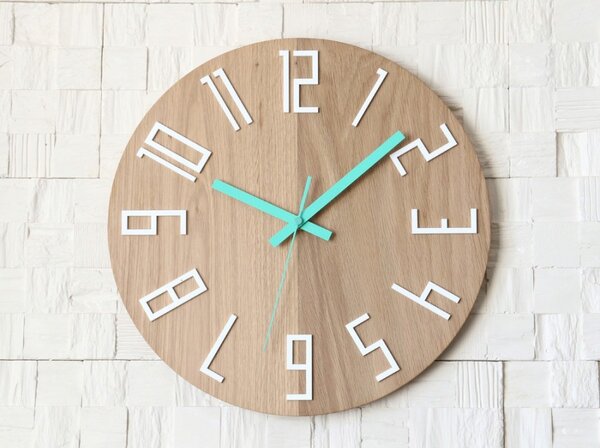 Zegar na Ścianę Nowoczesny Drewniany z Dużymi cyframi Okrągły Cichy Loft
