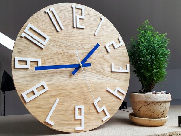 Zegar na Ścianę Nowoczesny Drewniany z Dużymi cyframi Okrągły Cichy Loft