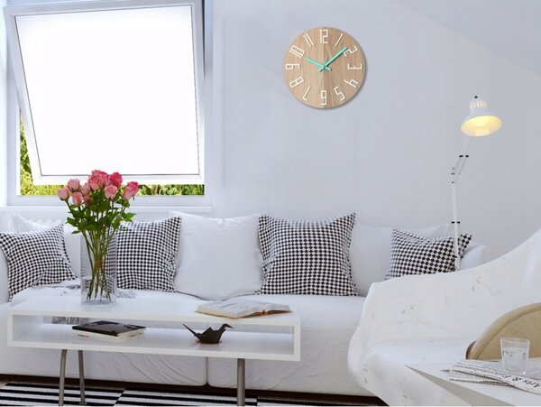 Zegar na Ścianę Nowoczesny Drewniany z Dużymi cyframi Okrągły Cichy Loft