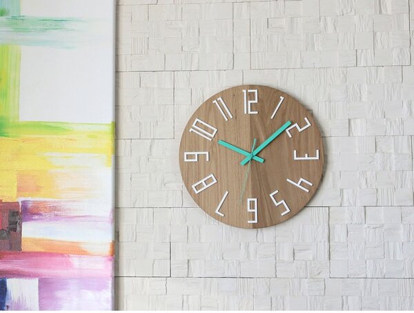 Zegar na Ścianę Nowoczesny Drewniany z Dużymi cyframi Okrągły Cichy Loft