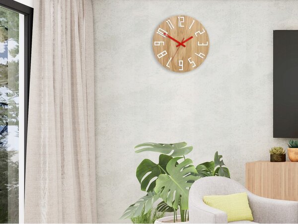 Zegar na Ścianę Nowoczesny Drewniany z Dużymi cyframi Okrągły Cichy Loft
