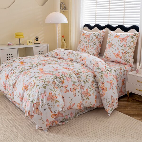 Pościel z mikrofibry ORANGE BUTTERFLY białe Rozmiar pościeli: 2 szt 70 x 80 cm | 160 x 200 cm