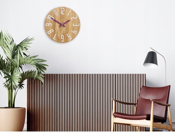 Zegar na Ścianę Nowoczesny Drewniany z Dużymi cyframi Okrągły Cichy Loft