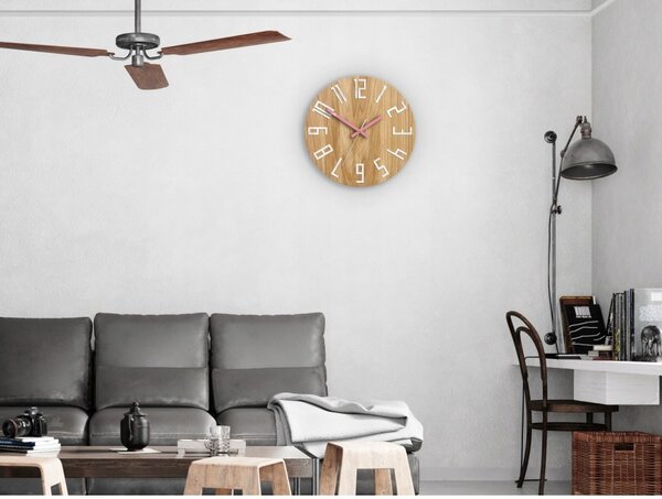 Zegar na Ścianę Nowoczesny Drewniany z Dużymi cyframi Okrągły Cichy Loft