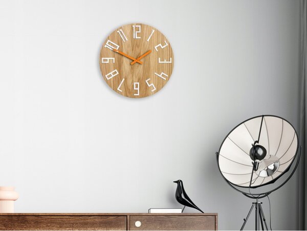 Zegar na Ścianę Nowoczesny Drewniany z Dużymi cyframi Okrągły Cichy Loft