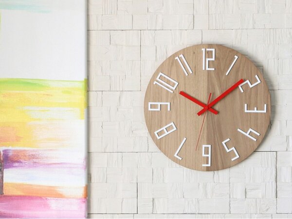 Zegar na Ścianę Nowoczesny Drewniany z Dużymi cyframi Okrągły Cichy Loft