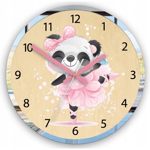 Zegar na Ścianę Cichy do pokoju dziecięcego Drewniany Nowoczesny Miś Panda