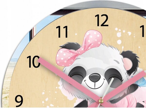 Zegar na Ścianę Cichy do pokoju dziecięcego Drewniany Nowoczesny Miś Panda