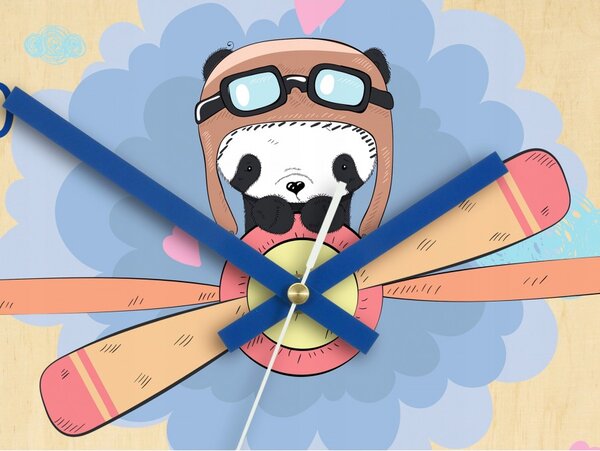 Zegar na Ścianę Cichy do pokoju dziecięcego Drewniany Nowoczesny Miś Pilot