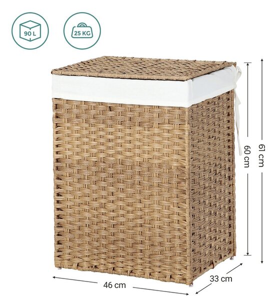 Kosz na bieliznę z syntetycznego rattanu AVA, 90l, naturalny brąz SongmicsHome