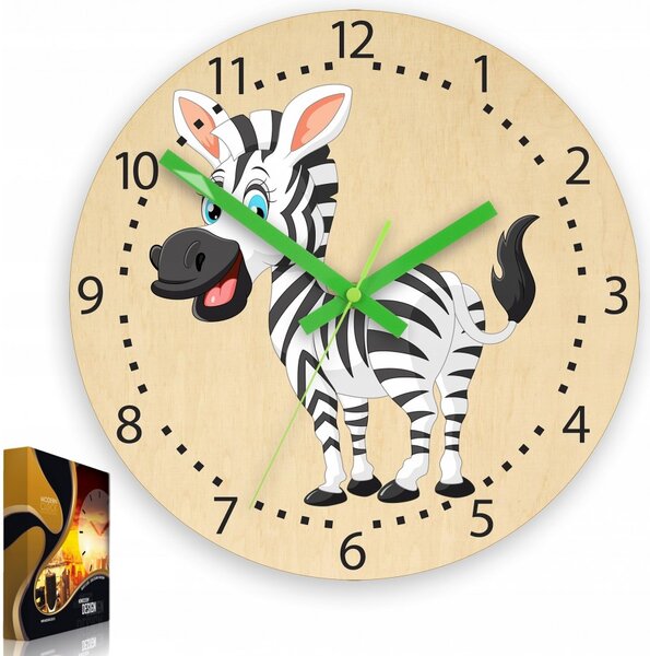 Zegar Ścienny Cichy do pokoju dziecięcego Drewniany Nowoczesny Zebra kolor