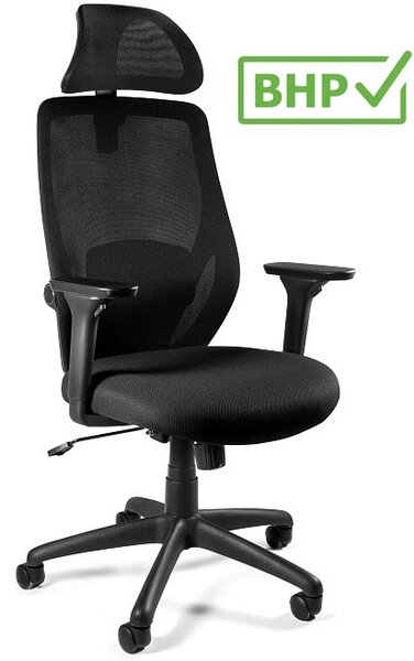 Ergonomiczne krzesło biurowe Chester, czarna tkanina, zgodne z normą BHP